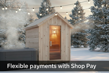 Load image into Gallery viewer, Cedar Sauna Shed with full-width Shop Pay banner