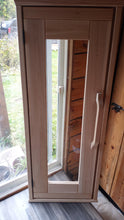 Load image into Gallery viewer, Solid cedar sauna door with natural wood grain, handcrafted for durability and heat resistance
